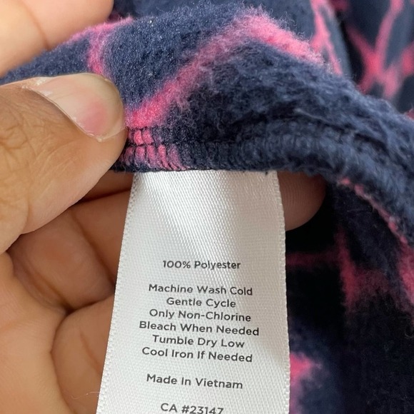 Talbots Trellis Print Full Zip Fleece Jacket/Coat in Navy/Pink Size M Medium - Picture 5 of 6